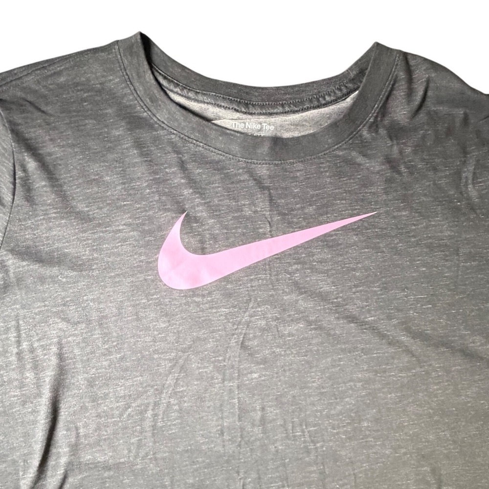 Nike Dri-FIT Shirt Womens XXL Gray Pink Swoosh Short Sleeve Athletic Tee J10